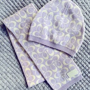 Coach Logo Print Merino Wool Hat & Scarf Set